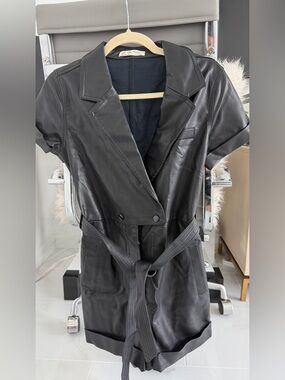 We The Free by Free People Black Short-Sleeve Belted Faux Leather Trench